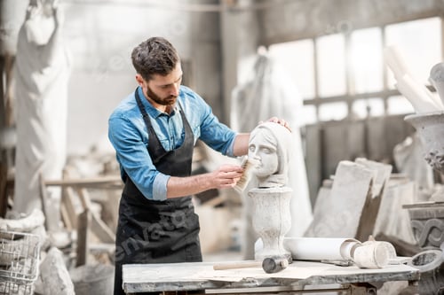 Preview: Sculptor working with sculpture in the studio