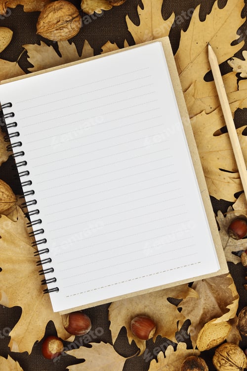 Preview: Blank notebook on Autumn background