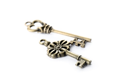Preview: Bronze vintage ornate keys on white background