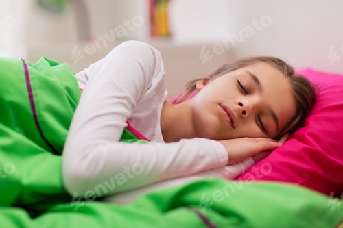 Preview: girl sleeping in her bed at home