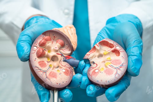 Preview: Kidney disease, Chronic kidney disease ckd, Doctor hold human model to treat and study in hospital.
