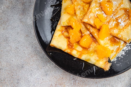 Preview: sweet pancake crepe orange syrup fresh eating cooking appetizer meal food snack on the table