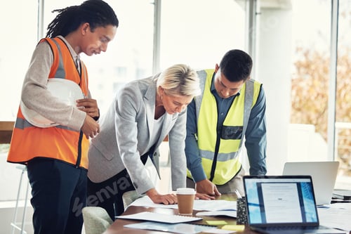 Preview: Engineering, meeting and planning with people in office for construction, designer and building. Co