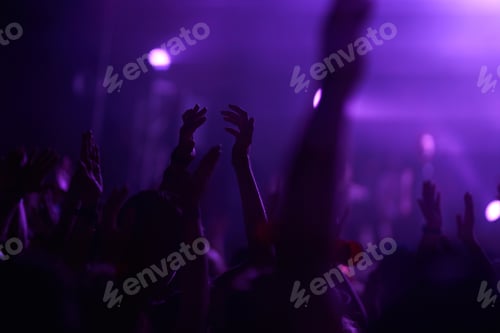 Preview: People taking photographs with smart phone during music festival. Fans enjoying rock concert.