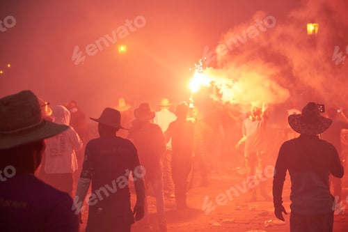 Preview: CUBA - DECEMBER 28, 2018: people participating in Popular firework party in Cuba