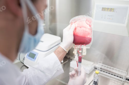 Preview: Scientist working with blood bag in lab