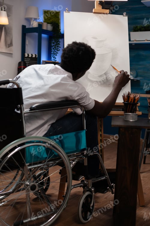 Preview: Artist in Wheelchair Drawing Still Life Sketch