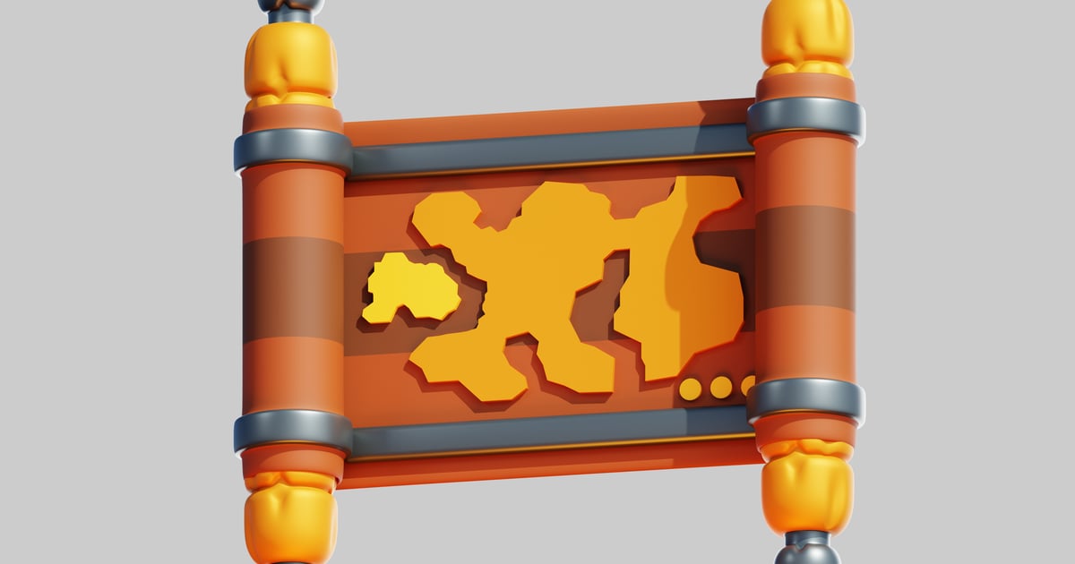 Scroll with a map-like design. 3D, Incl. band & cylinder - Envato