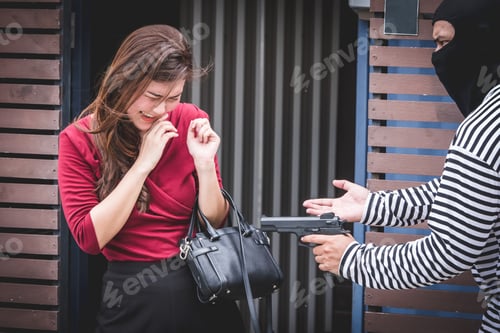 Preview: Thief is looking at an asian woman who is in a toilet alone because he want to steal her bag.