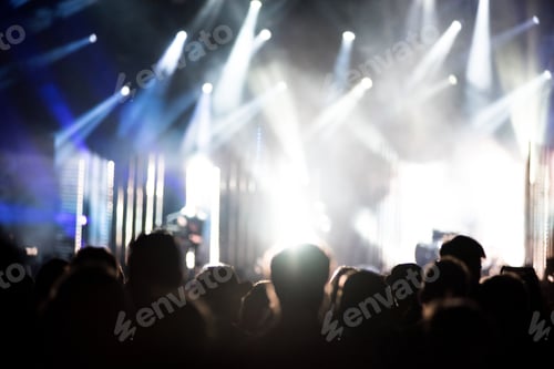 Preview: Rear view of crowd with raised arms at a concert