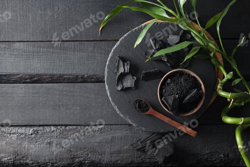Preview: Natural wood or hardwood charcoal, space for text