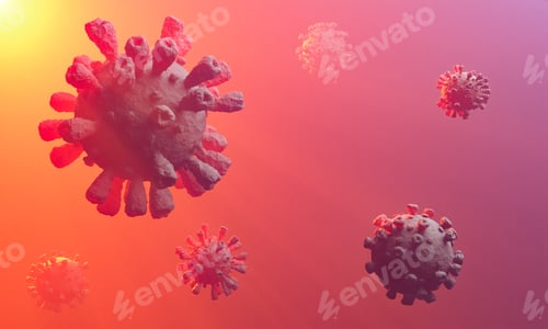 Preview: Microscopic Viruses Floating in a Red Gradient Background