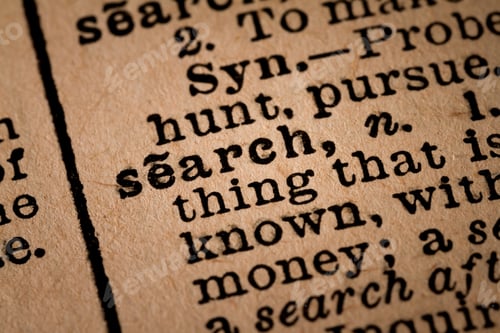 Preview: Close-up of an Opened Dictionary showing the Word SEARCH