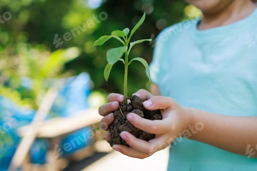 Preview: Children planting a tree for save the earth. Concept for eco gardening and sustainable living.