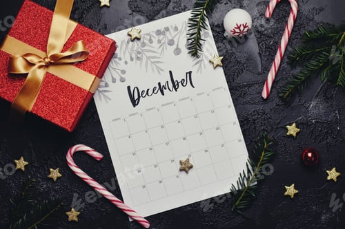 Visualização: Calendário temático de Natal flat lay