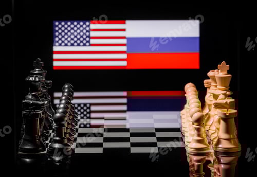 Preview: US Russia Flags Chess Game on Board