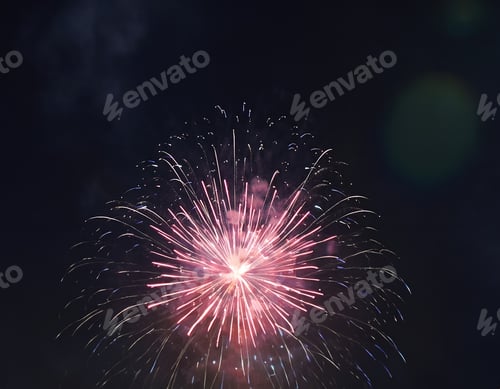 Preview: Multicolored fireworks in the night sky. Celebration of Independence Day, New Year