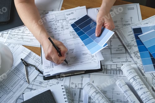 Preview: Architects concept, engineer architect designer freelance work on start-up project drawing
