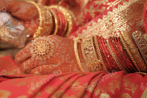 Preview: The artistry of a traditional Indian bridal hand with Mehndi and bangles captures cultural essence