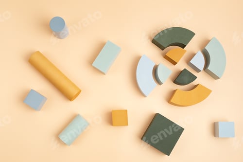 Preview: Abstact flat lay with geometric forms over beige background