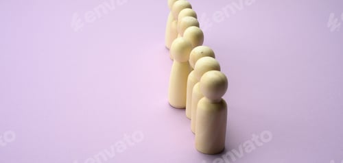 Preview: Wooden men stand in a row, one figurine sticking out in front. The concept of exclusivity
