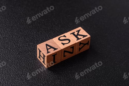Preview: Inscription ASK wooden cubes, concept background with copy space