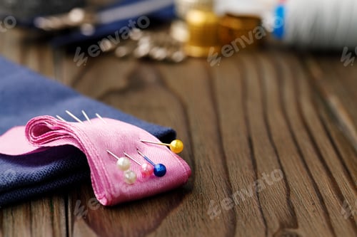 Preview: Close up of sewing accessories on table