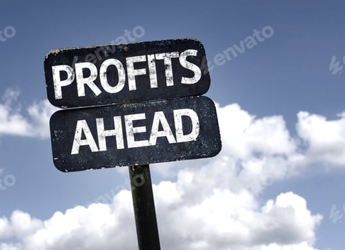 Preview: Profits Ahead Sign With Clouds And Sky Background