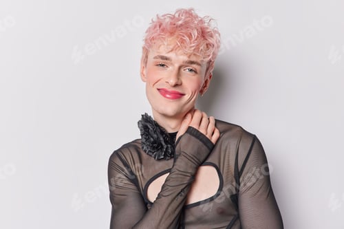 Preview: Confident proud gay man with vivid makeup strikes pose radiating authenticity and self acceptance