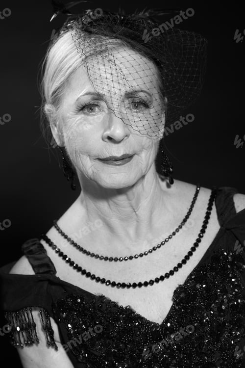 Preview: Vintage Glamour Studio Portrait Of Senior Woman. Black And White.