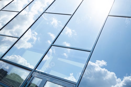 Preview: Glass building facade with blue sky reflection