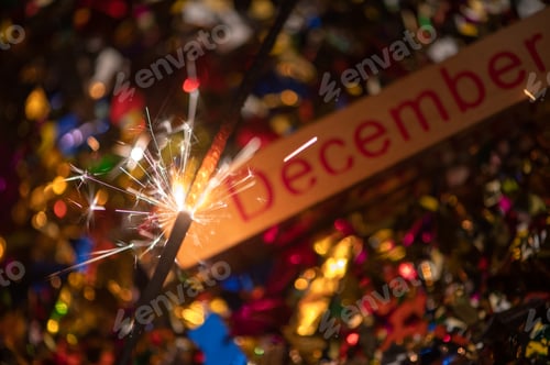 Preview: Glowing holiday sparkling hand fireworks, shining fire flame. Christmas light, december