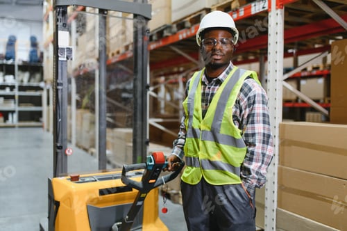 Preview: african american Storehouse manager supervising the lift truck operator