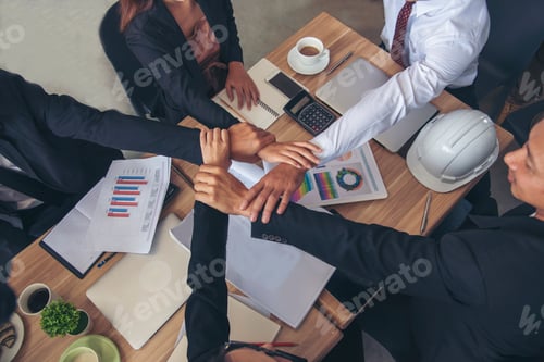 Preview: Diversity multiethnic high five group of business people success team hands together