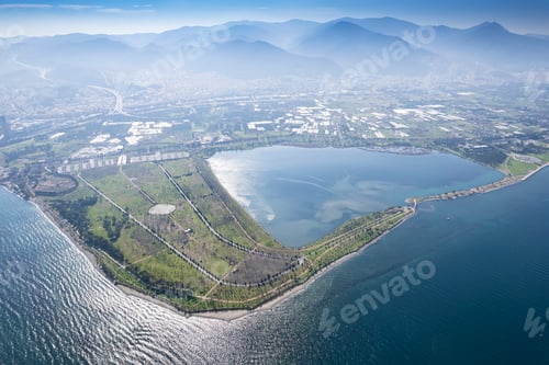 Preview: Aerial view of the Inciralti City Forest Izmir Turkey.
