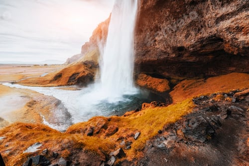 Preview: Seljalandfoss waterfall. Beautiful summer sunny day