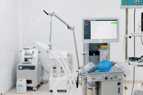 Preview: modern operating room in the hospital medical equipment for lung ventilation in operating room