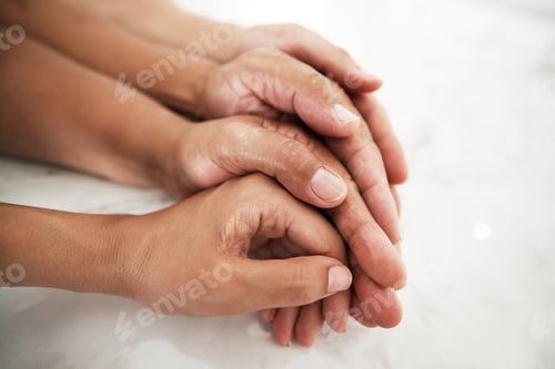 Preview: Family, love and hands together with child, mother and father on mockup space with care and support