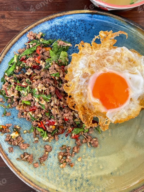 Preview: Rice topped with stir-fried pork and basil.