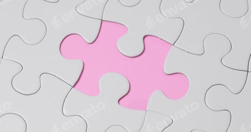 Preview: Completing white puzzle over pink background