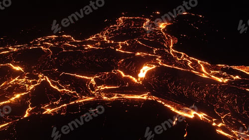 Preview: Volcanic eruption with glowing orange lava flow surrounded by a pool of bubbling magma