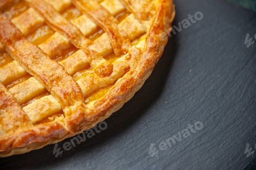 Preview: front close view delicious jelly pie on dark background oven dough biscuit cake sugar bake dessert