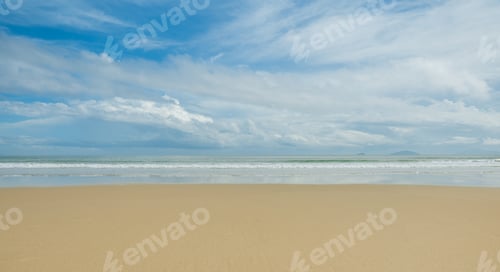 Preview: Tropical landscape of summer scenery. Beach with blue sky and white clouds background