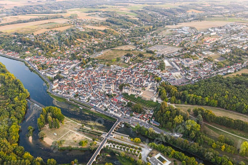 Preview: Aerial view of Saint-aignan-sur-cher, old castel and river the C