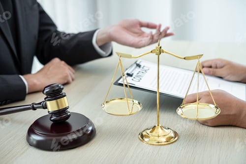 Preview: lawyer or counselor discussing negotiation legal case with client meeting with document contract