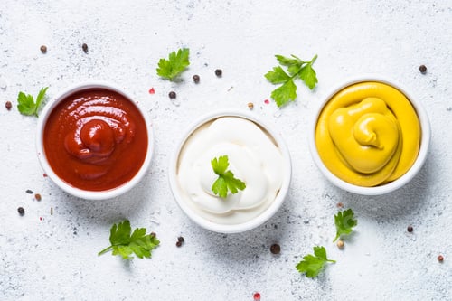 Preview: Sauce set - mayonnaise, mustard, ketchup on whit