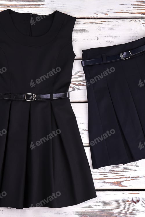 Preview: Black Dress and Skirt Outfit on Wood