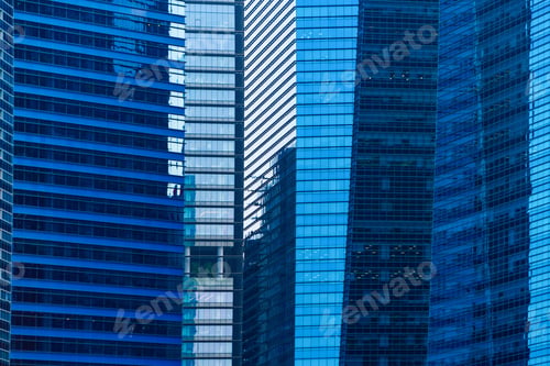 Preview: Office buildings windows. Glass architecture facade design with reflection