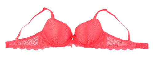 Preview: Beautiful red bra isolated on white, top view