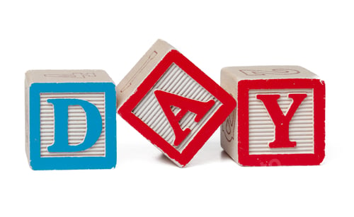 Preview: Colorful alphabet blocks. Word day isolated on white background